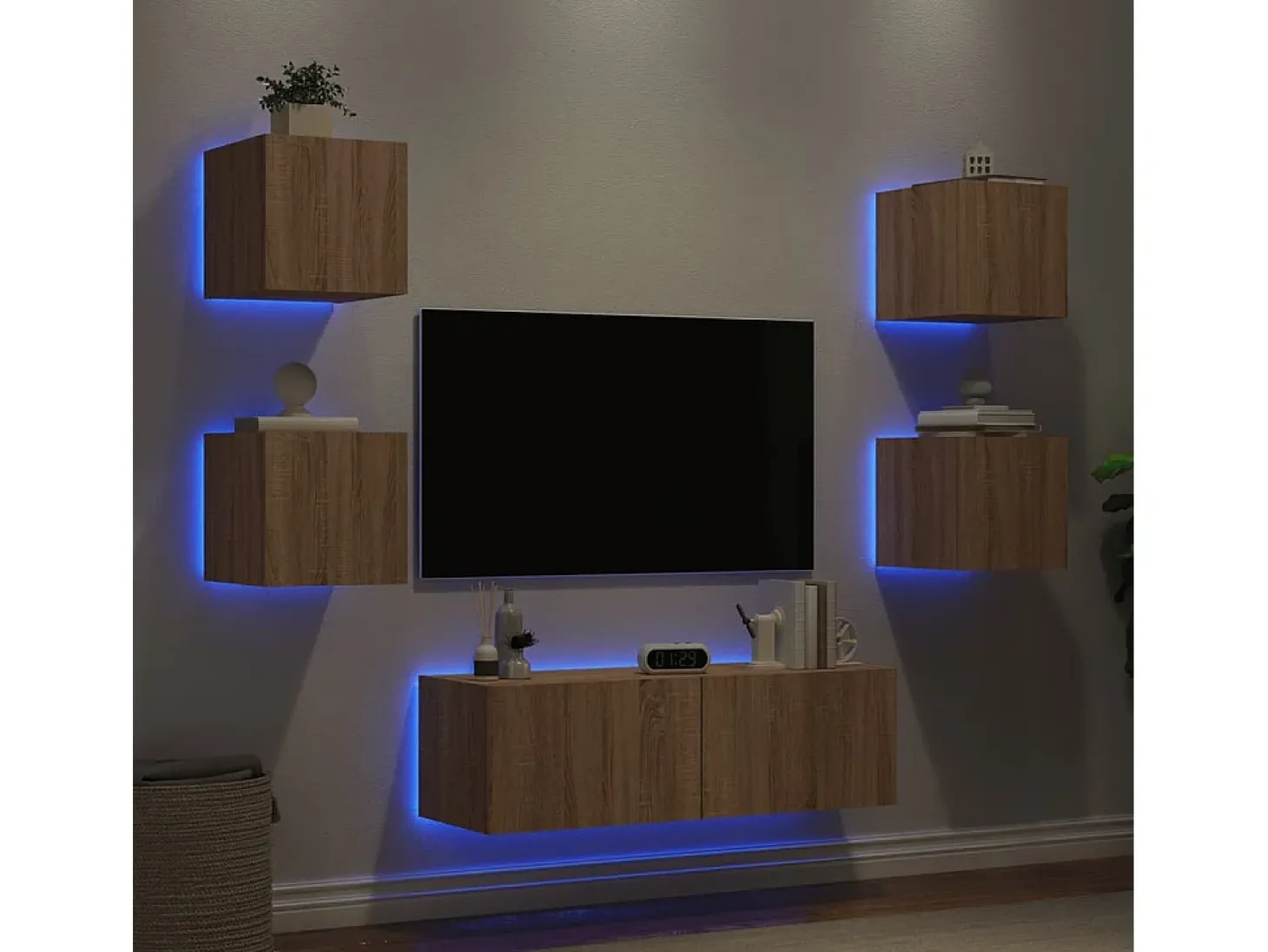 5 pcs móveis de parede para TV com luzes LED carvalho sonoma PT254587