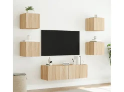 5 pcs móveis de parede para TV com luzes LED carvalho sonoma PT254587