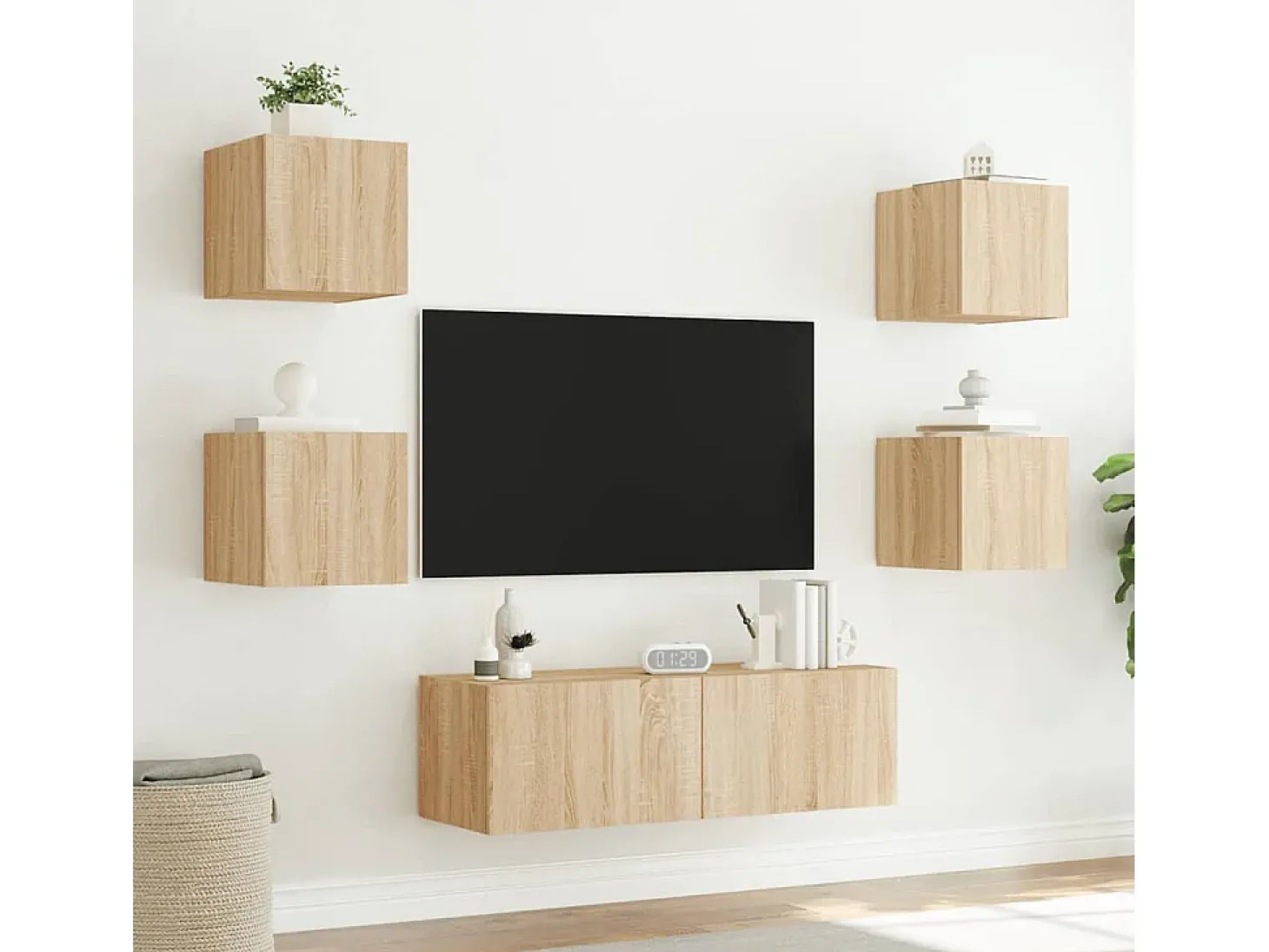 5 pcs móveis de parede para TV com luzes LED carvalho sonoma PT254587