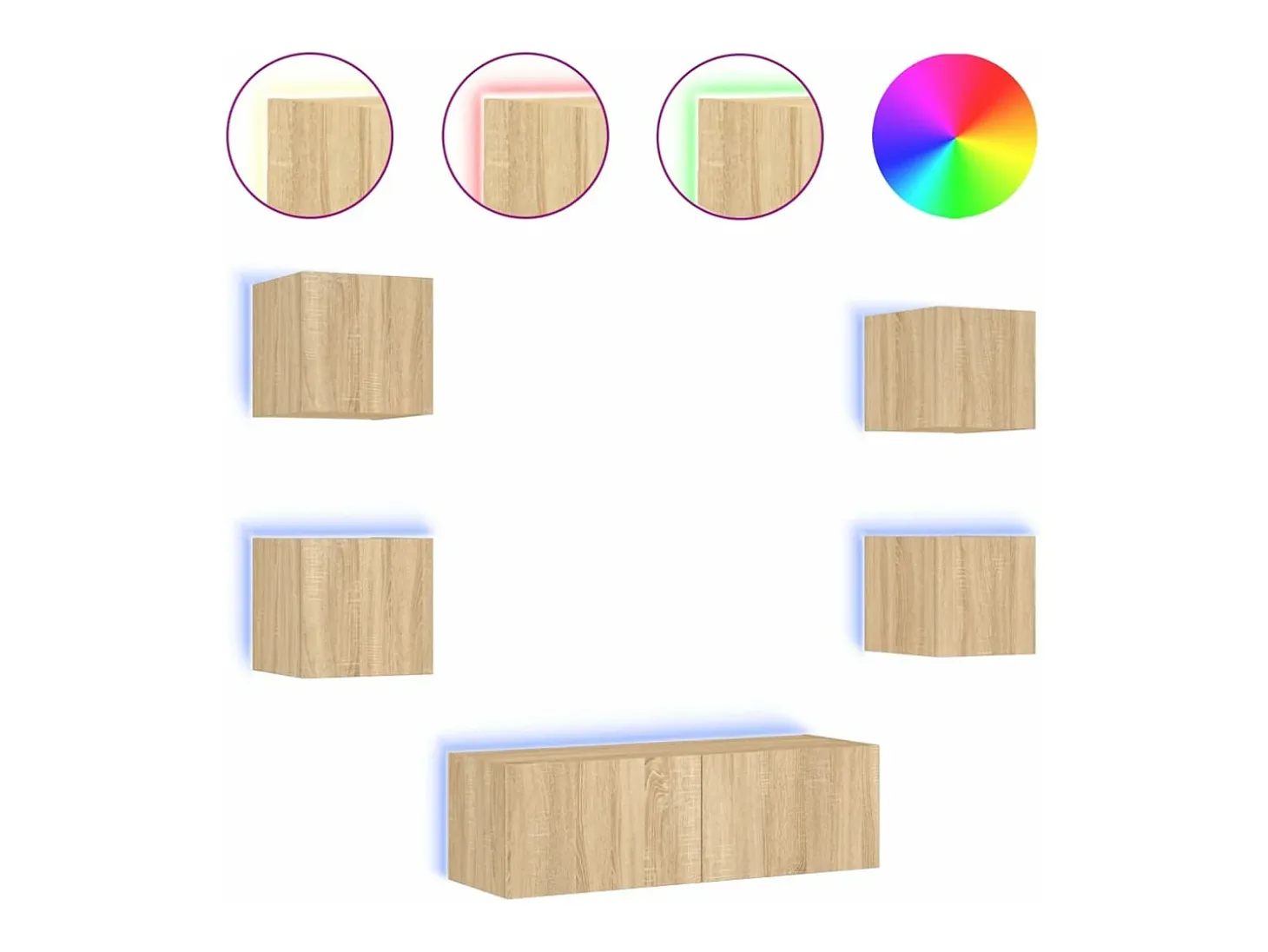 5 pcs móveis de parede para TV com luzes LED carvalho sonoma PT254587