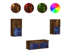 4 pcs móveis de parede para TV com luzes LED carvalho fumado PT912528