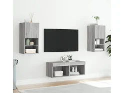 4 pcs móveis de parede para TV com luzes LED cinzento sonoma