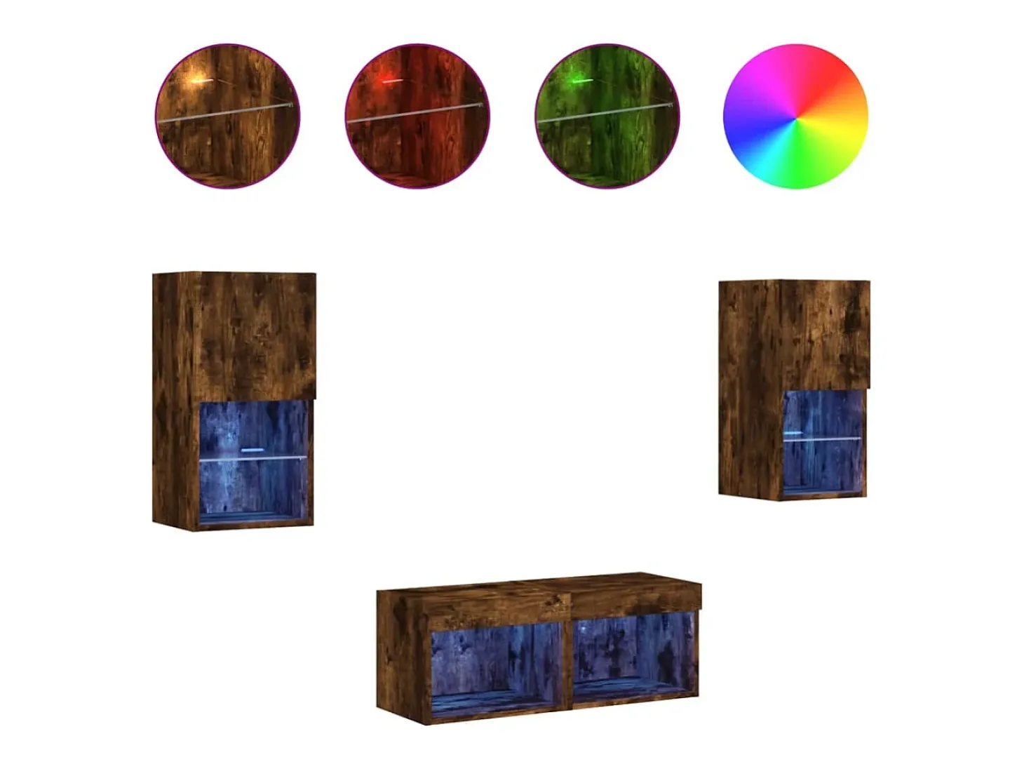 4 pcs móveis de parede para TV com luzes LED carvalho fumado