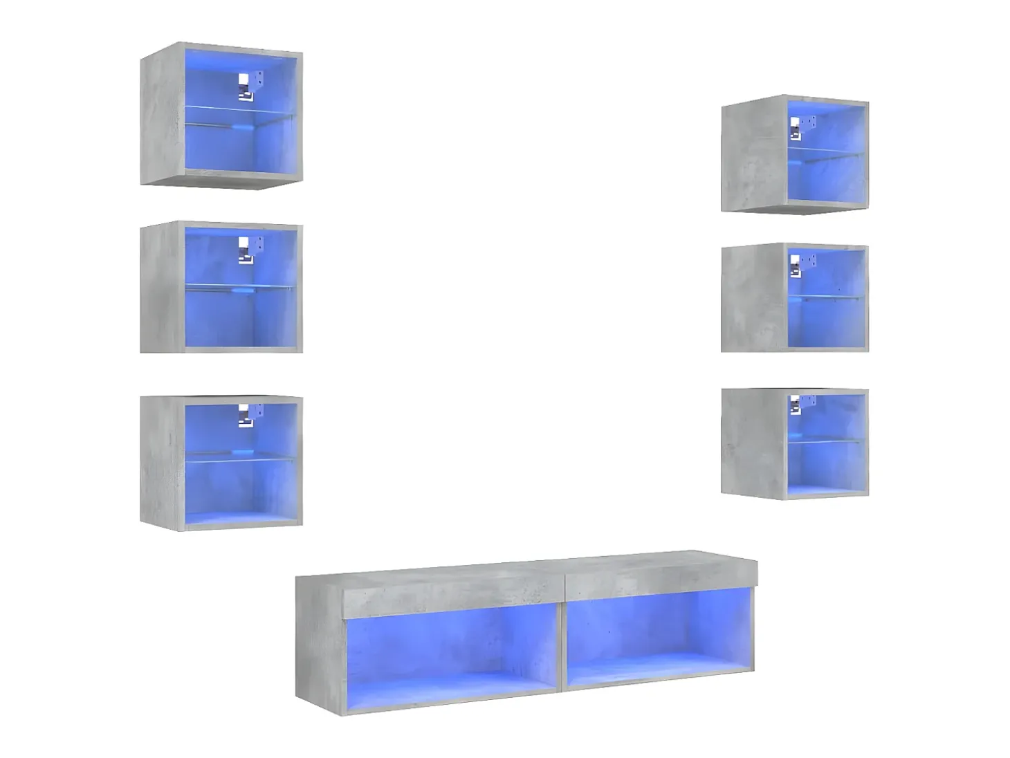 8 pcs móveis parede p/ TV c/ LEDs deriv. madeira cinza cimento PT531968
