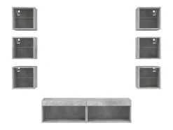 8 pcs móveis parede p/ TV c/ LEDs deriv. madeira cinza cimento