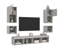 8 pcs móveis parede p/ TV c/ LEDs deriv. madeira cinza sonoma