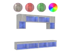 6 pcs móveis parede p/ TV c/ LEDs deriv. madeira cinza sonoma