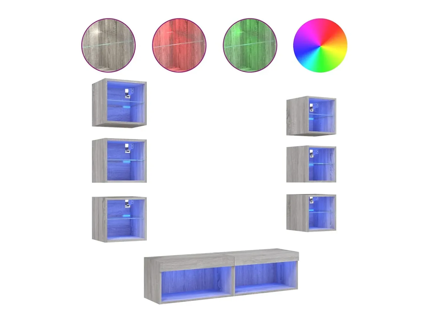 8 pcs móveis parede p/ TV c/ LEDs deriv. madeira cinza sonoma