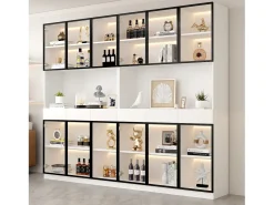 2 Vitrines altas modernas de vidro - 120 x 36 x 200 cm - com LEDs + 6 portas - para coleções/quarto - aglomerado - branco