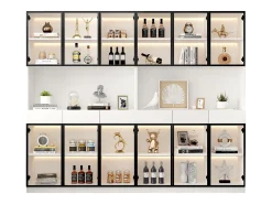 2 Vitrines altas modernas de vidro - 120 x 36 x 200 cm - com LEDs + 6 portas - para coleções/quarto - aglomerado - branco