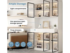 2 Vitrines altas modernas de vidro - 120 x 36 x 200 cm - com LEDs + 6 portas - para coleções/quarto - aglomerado - branco