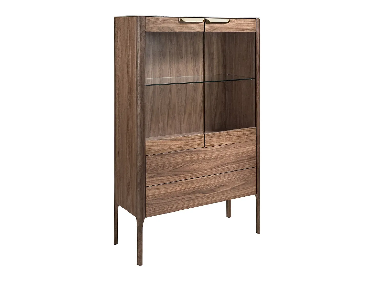 Aparador alto em nogueira com tampo de vidro em imitação de mármore e iluminação interior 3075 ANGEL CERDA