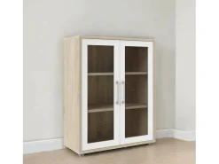 Aparador Ampezzo, Buffet de sala, Aparador de sala, Despensa de cozinha, 89x40 h113 cm, Carvalho e Branco