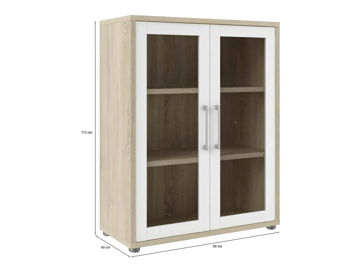 Aparador Ampezzo, Buffet de sala, Aparador de sala, Despensa de cozinha, 89x40 h113 cm, Carvalho e Branco