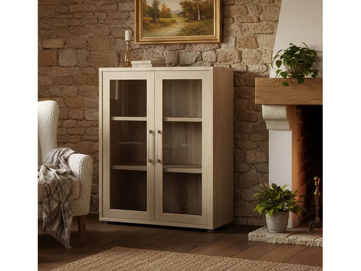 Aparador Ampezzo, Buffet de sala, Aparador de sala, Despensa de cozinha, 89x40 h113 cm, Carvalho