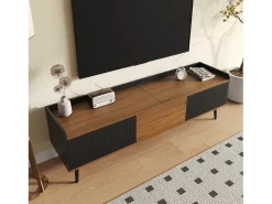 Aparador baixo de 3 portas com prateleira, 160 cm de altura, para TV, moderno, ideal para sala de estar, na cor preta.