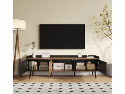 Aparador baixo de 3 portas com prateleira, 160 cm de altura, para TV, moderno, ideal para sala de estar, na cor preta.