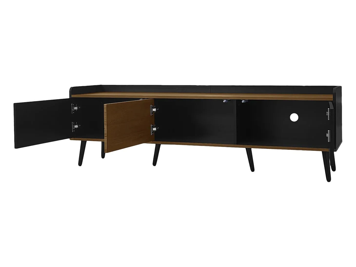 Aparador baixo de 3 portas com prateleira, 160 cm de altura, para TV, moderno, ideal para sala de estar, na cor preta.
