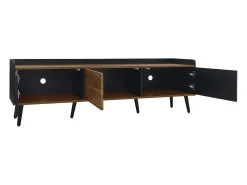 Aparador baixo de 3 portas com prateleira, 160 cm de altura, para TV, moderno, ideal para sala de estar, na cor preta.
