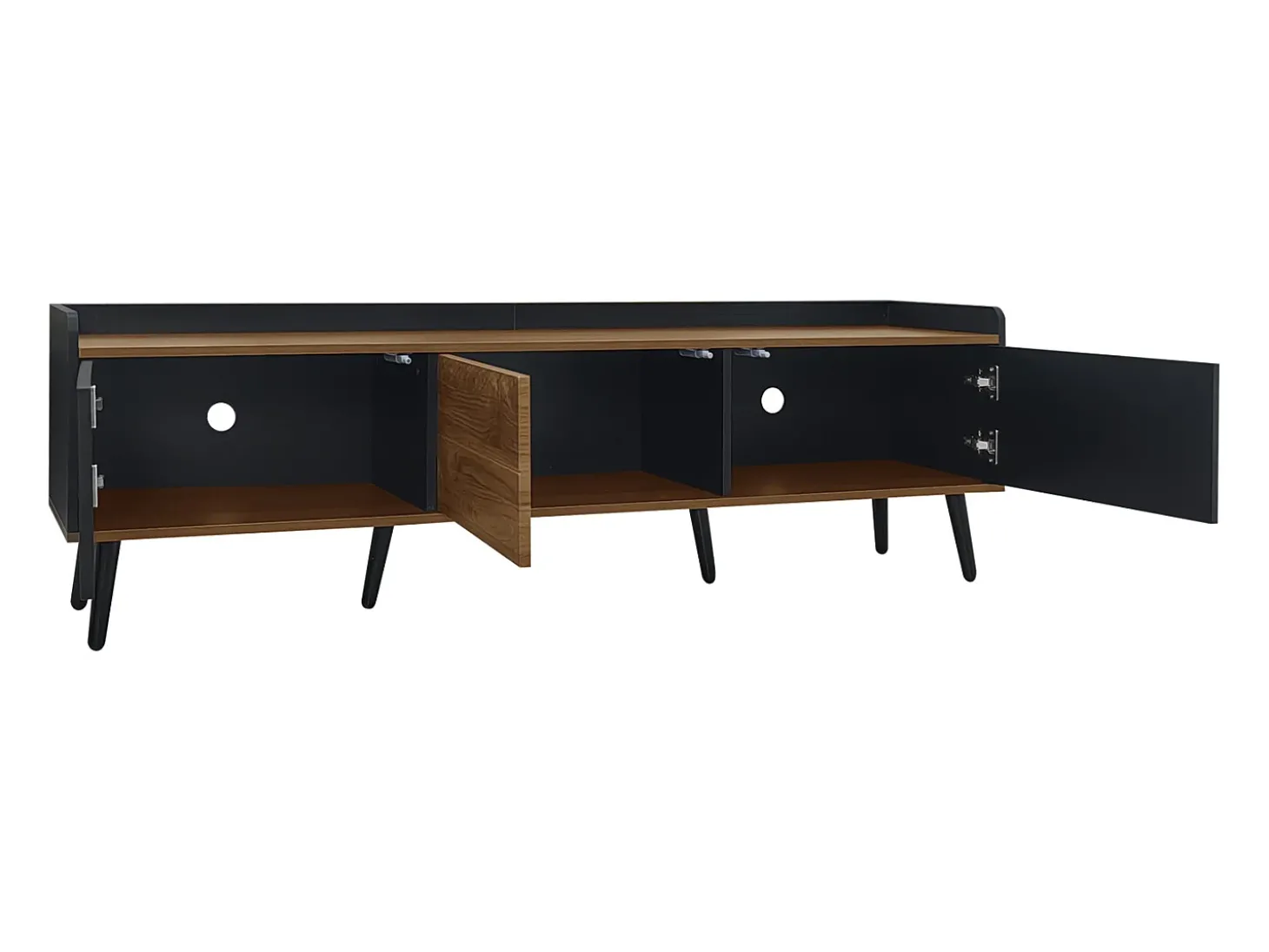 Aparador baixo de 3 portas com prateleira, 160 cm de altura, para TV, moderno, ideal para sala de estar, na cor preta.
