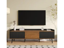 Aparador baixo de 3 portas com prateleira, 160 cm de altura, para TV, moderno, ideal para sala de estar, na cor preta.