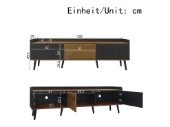 Aparador baixo de 3 portas com prateleira, 160 cm de altura, para TV, moderno, ideal para sala de estar, na cor preta.