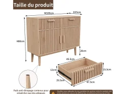 Aparador de 100 cm, móvel de arrumação com 2 gavetas e 2 portas, armário de cozinha para sala de estar, madeira.
