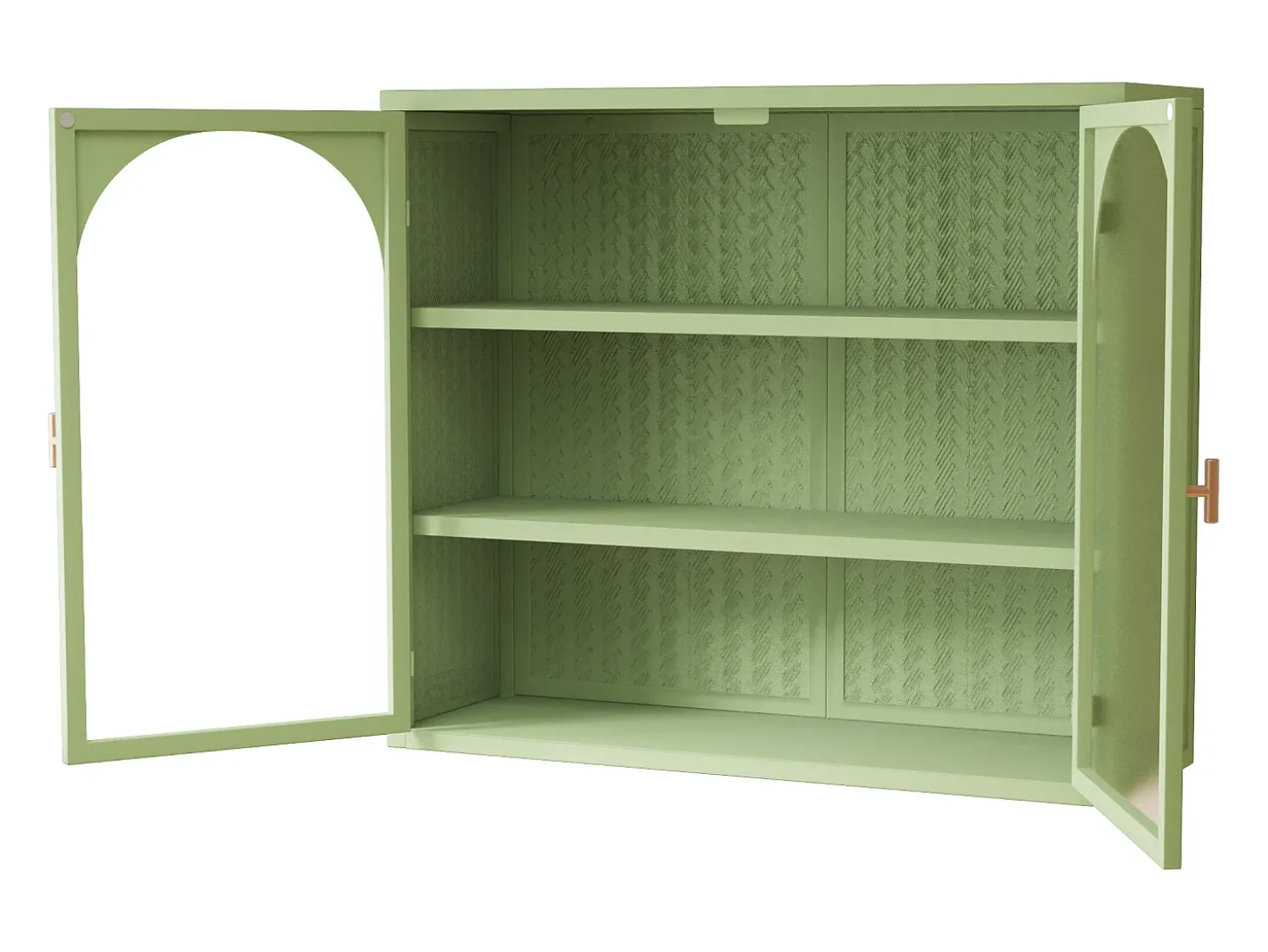 Aparador de parede com 2 portas de vidro curvas - Para cozinha e banheiro - Verde - 70 × 23 × 60 cm