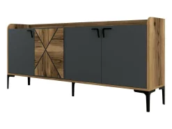 Aparador Dilici, Buffet de sala de estar, Madia de sala de estar, Despensa de cozinha, 180x35h78 cm, Nogueira e Antracite