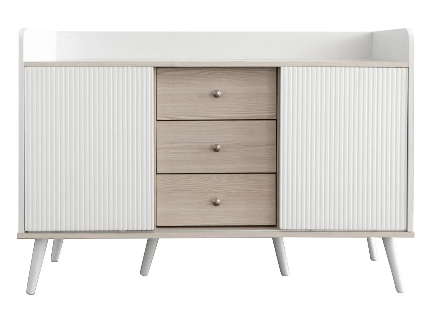 Aparador moderno com 2 portas 3 gavetas - prateleira de armazenamento - grão requintado - cores branco e bege