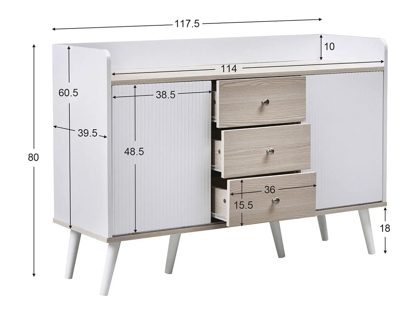 Aparador moderno com 2 portas 3 gavetas - prateleira de armazenamento - grão requintado - cores branco e bege