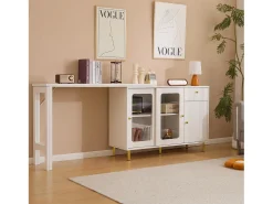 Aparador moderno com tampo giratório retrátil - arrumação diversa - MDF - Branco