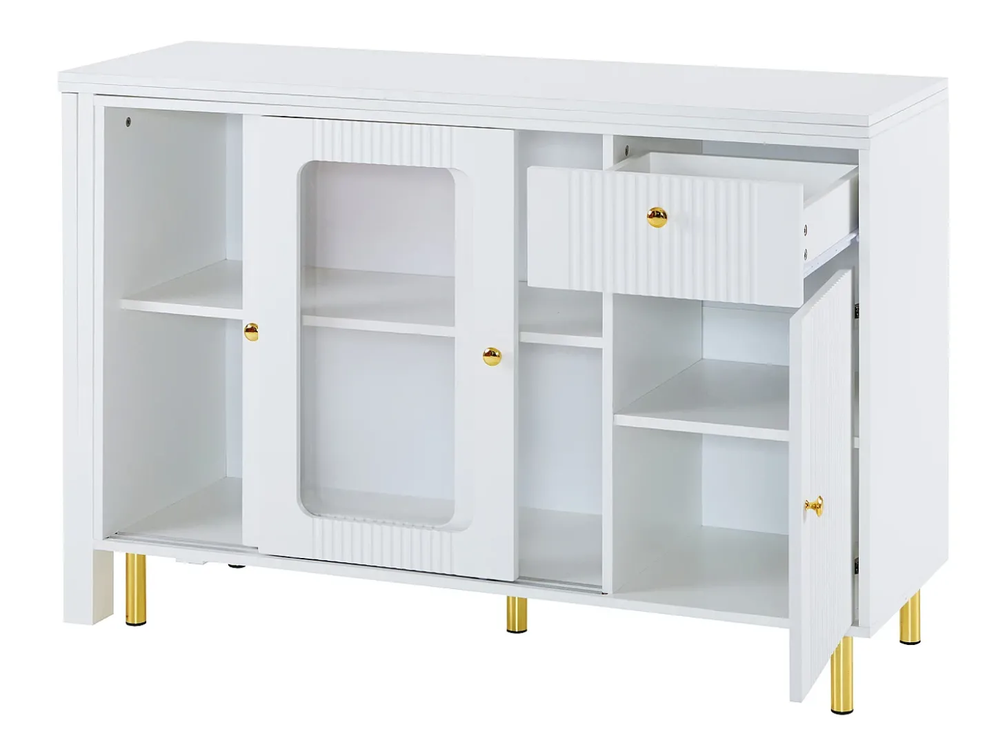 Aparador moderno com tampo giratório retrátil - arrumação diversa - MDF - Branco