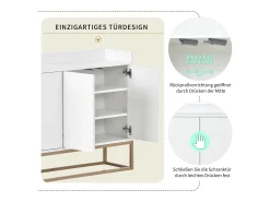 Aparador Moderno Minimalista 120cm com 4 Portas, Estrutura em Metal e Prateleiras Ajustáveis – Branco e Dourado