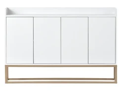 Aparador Moderno Minimalista 120cm com 4 Portas, Estrutura em Metal e Prateleiras Ajustáveis – Branco e Dourado