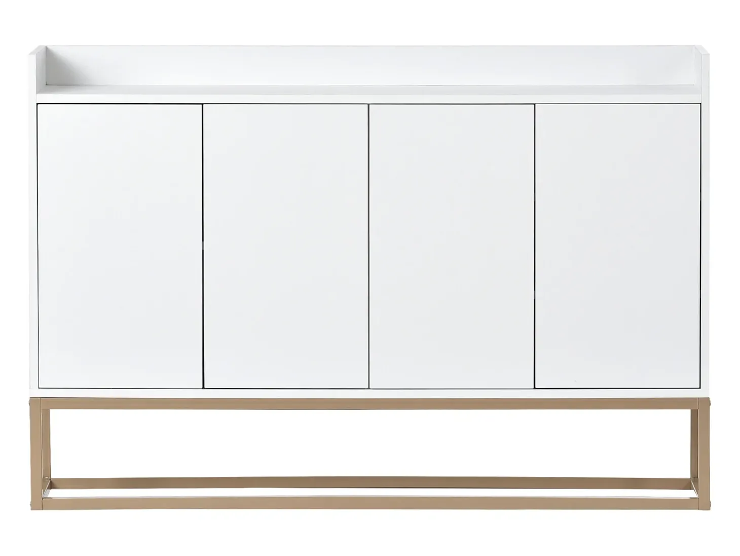 Aparador Moderno Minimalista 120cm com 4 Portas, Estrutura em Metal e Prateleiras Ajustáveis – Branco e Dourado