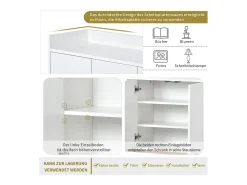 Aparador Moderno Minimalista 120cm com 4 Portas, Estrutura em Metal e Prateleiras Ajustáveis – Branco e Dourado
