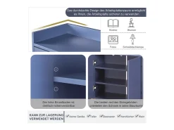 Aparador Moderno Minimalista 120cm com 4 Portas, Estrutura em Metal e Prateleiras Ajustáveis – Azul e Dourado