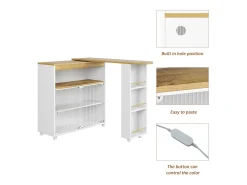 Aparador、Armário bar giratório e retrátil com LED - compartimentos e prateleira para temperos - Branco