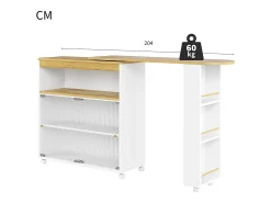 Aparador、Armário bar giratório e retrátil com LED - compartimentos e prateleira para temperos - Branco