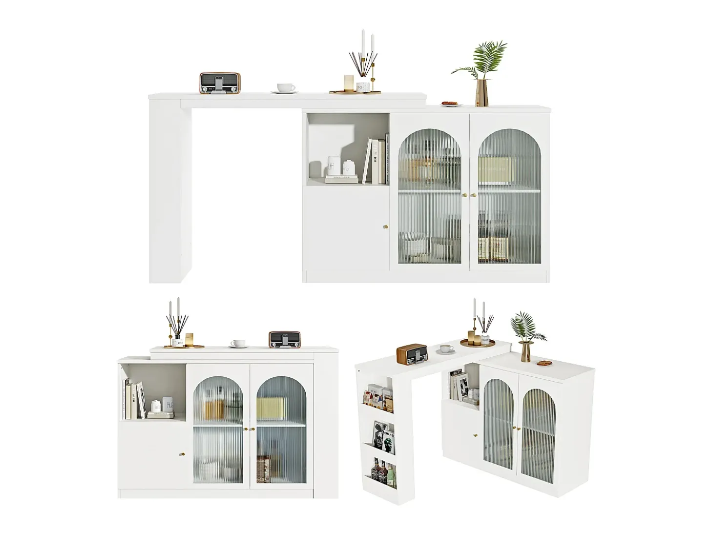 Aparador、Armário bar giratório em MDF - grande espaço de arrumação - estilo contemporâneo - Branco