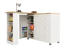 Aparador、Móvel bar giratório - MDF - 3 gavetas e 2 portas - Branco