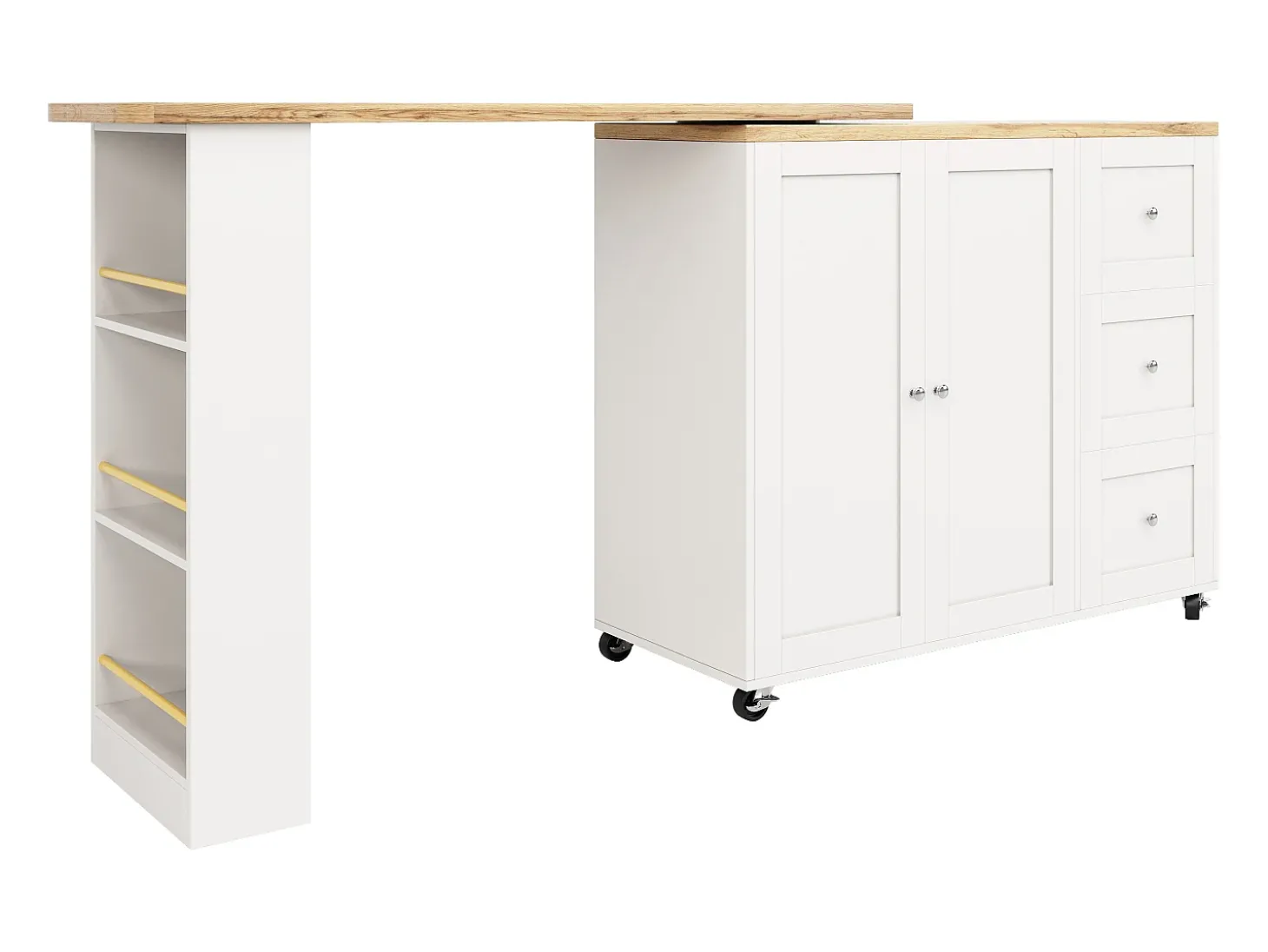 Aparador、Móvel bar giratório - MDF - 3 gavetas e 2 portas - Branco