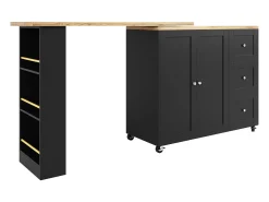 Aparador、Móvel bar giratório - MDF - 3 gavetas e 2 portas - Preto