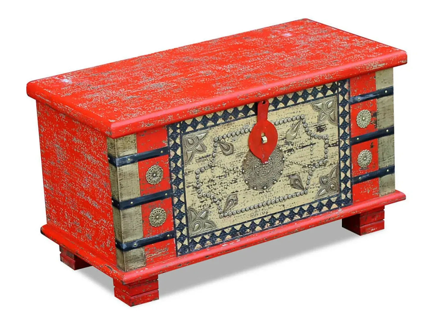 Arca arrumos madeira de mangueira 80x40x45 cm vermelho PT139700