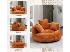 Armchair Pouf Pouf - tecido de lagarta laranja - com 3 travesseiros - Max 250kg Load - 108x108x52cm