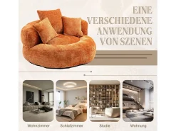 Armchair Pouf Pouf - tecido de lagarta laranja - com 3 travesseiros - Max 250kg Load - 108x108x52cm