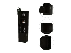 Armário bar de canto Syrah em melamina com quatro prateleiras, oito prateleiras para garrafas e suporte para copos, 180.6 X 46.9 X 46.9 cm , Preto