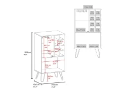 armário bar em melamina aster com 8 suportes para garrafas, 9 suportes para copos e arrumação inferior , Branco , 109,4 cm X 59,6 cm X 40 cm