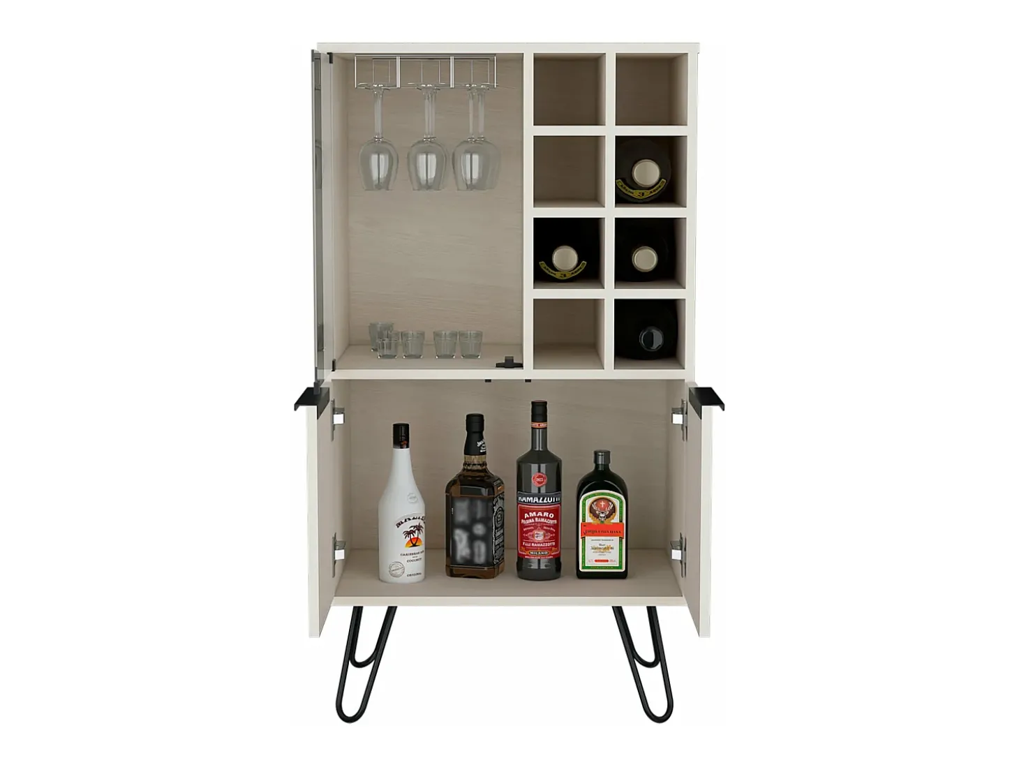armário bar em melamina aster com 8 suportes para garrafas, 9 suportes para copos e arrumação inferior , Branco , 109,4 cm X 59,6 cm X 40 cm
